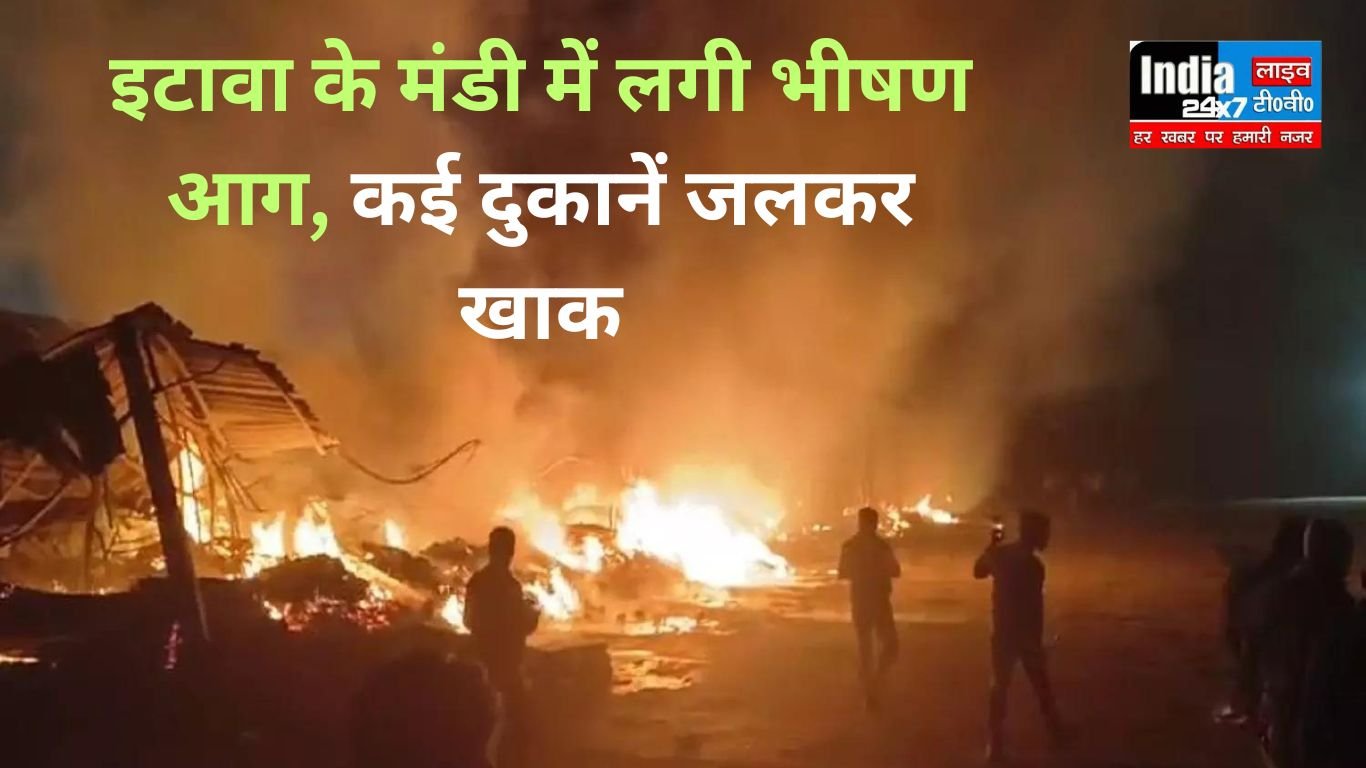 Etawah News: इटावा के मंडी परिसर में लगी भीषण आग, कई दुकानें जलकर खाक