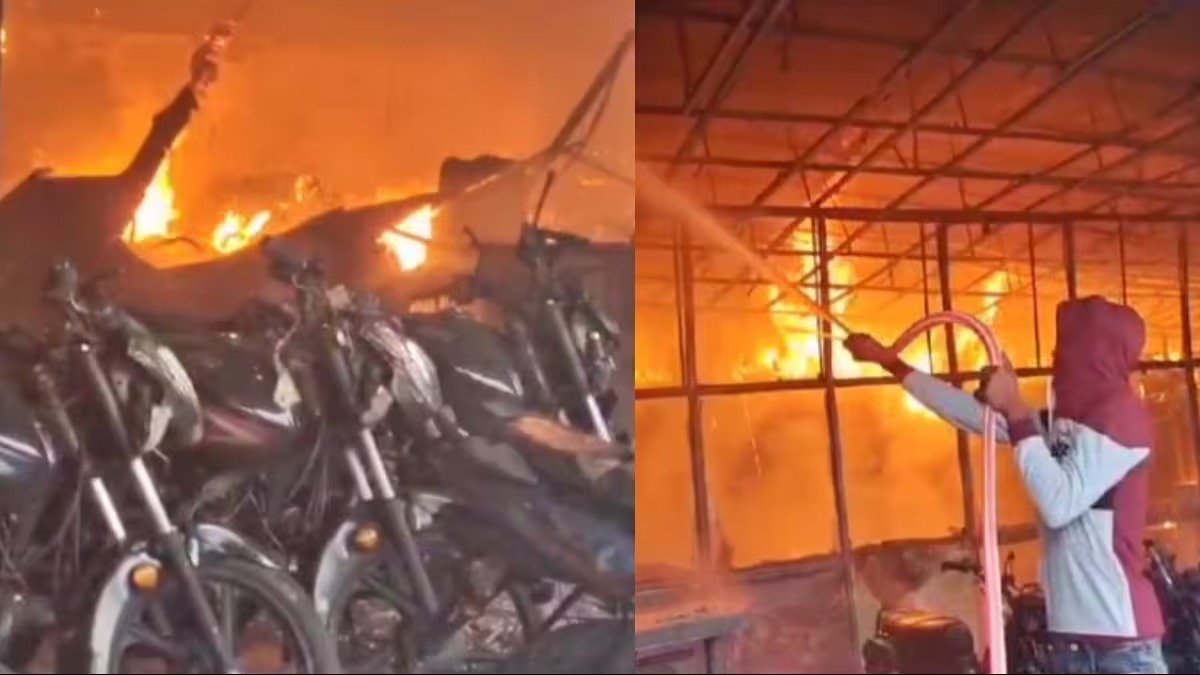 UP News: बाइक रिपेयरिंग एवं पार्ट्स शॉप में लगी भीषण आग, लाखों का सामान जलकर राख