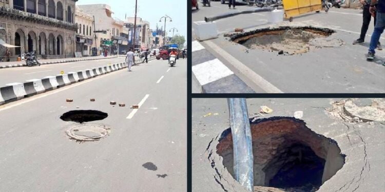 Ayodhya News : अयोध्या में पहली बारिश से विकास के दावों की खुली पोल , रामपथ पर 10 से अधिक गड्‌ढे