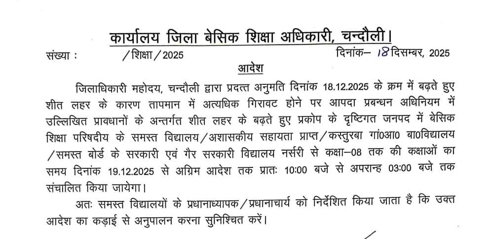 Chandauli: चंदौली विद्यालय परिवर्तन आदेश तत्काल प्रभाव से लागू 1 WhatsApp Image 2025 12 18 at 4.18.21 PM